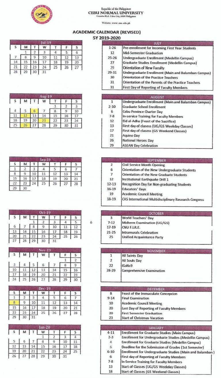 School Calendar Cebu Normal University