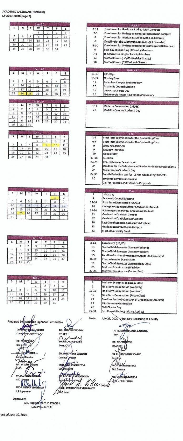 School Calendar Cebu Normal University