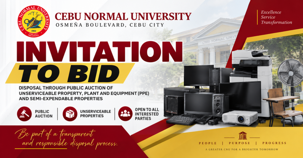 INVITATION TO BID – Disposal Through Public Auction of Unserviceable Property, Plant and Equipment (PPE) and Semi-Expendable Properties